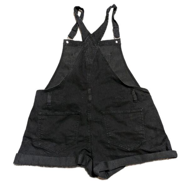 No Boundaries Relaxed Fit Overall Shorts Juniors Size XL 16 Black Denim Stretch - Picture 2 of 5